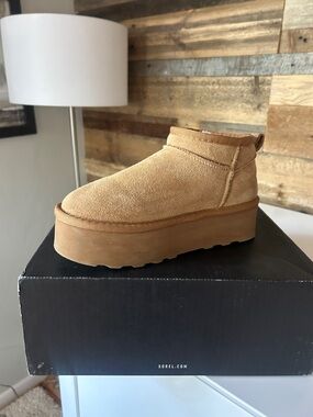 Amazon Tan Suede Platform Ankle Bootie